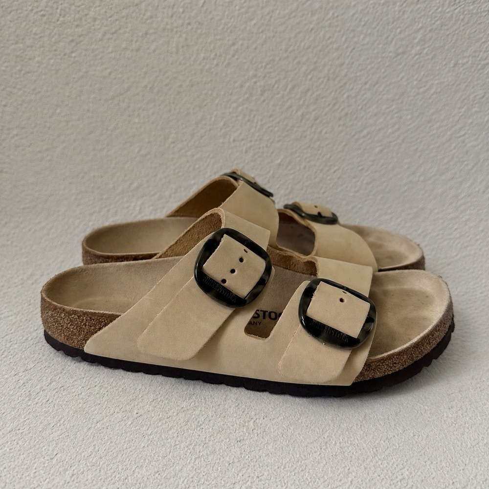 Birkenstock Arizona Big Buckle Sandals Almond Nubuck Leather Sz 40 US 9-9.5